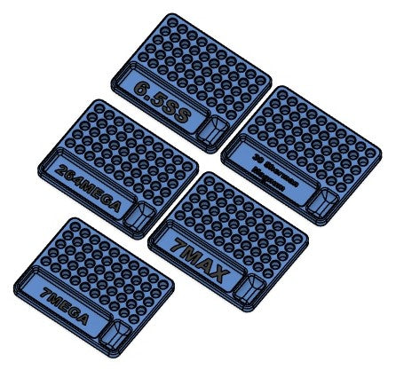 Bullet Tray Reloading Flat 50 ROUND TYPE 6.5SS , 7MAX, 264MEGA , 7Mega, 30SM Blue with Back Text.