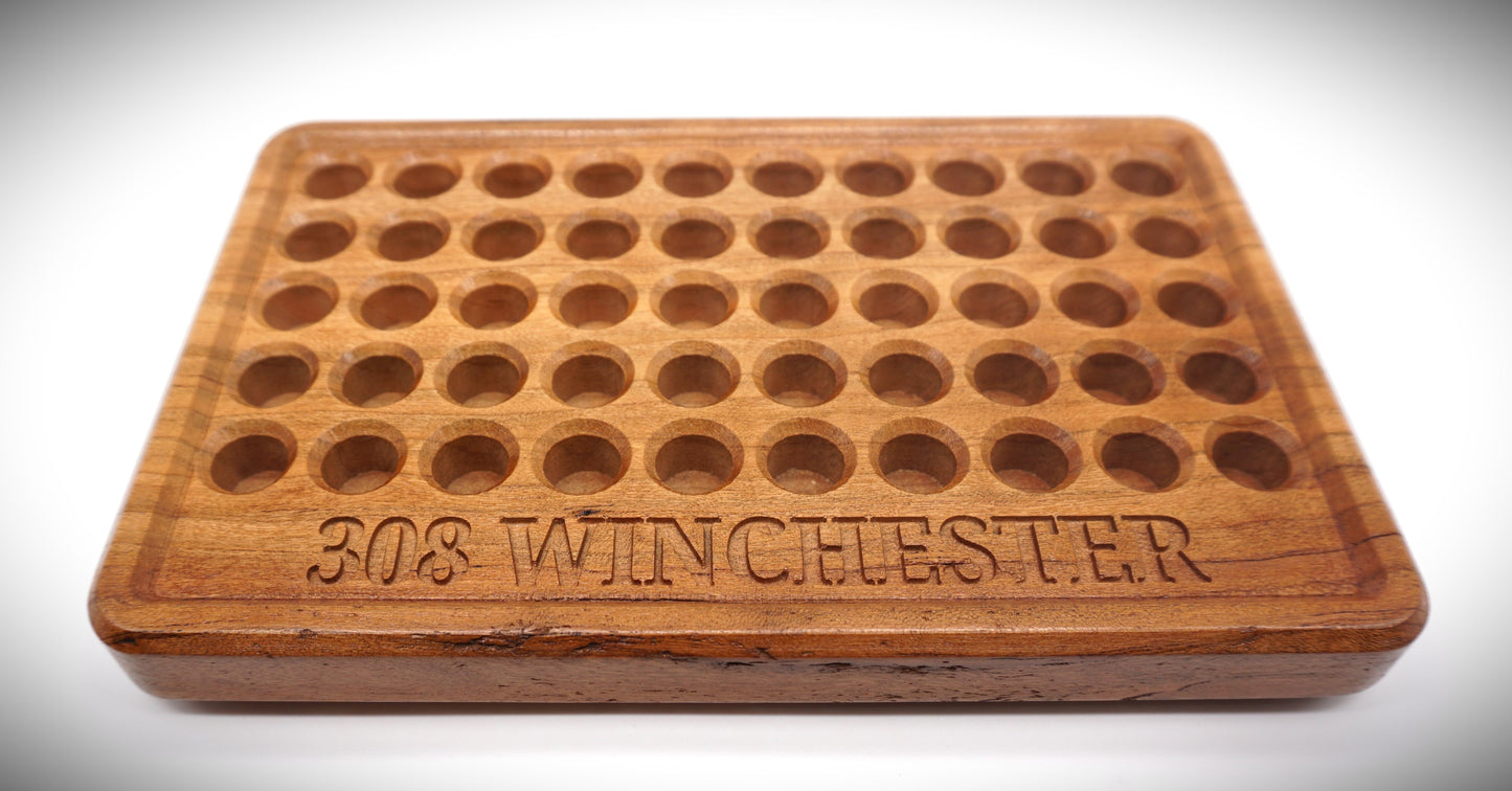 Hardwood Cherry 50rd Reloading tray, No front Pockets, 0.515 Case pockets