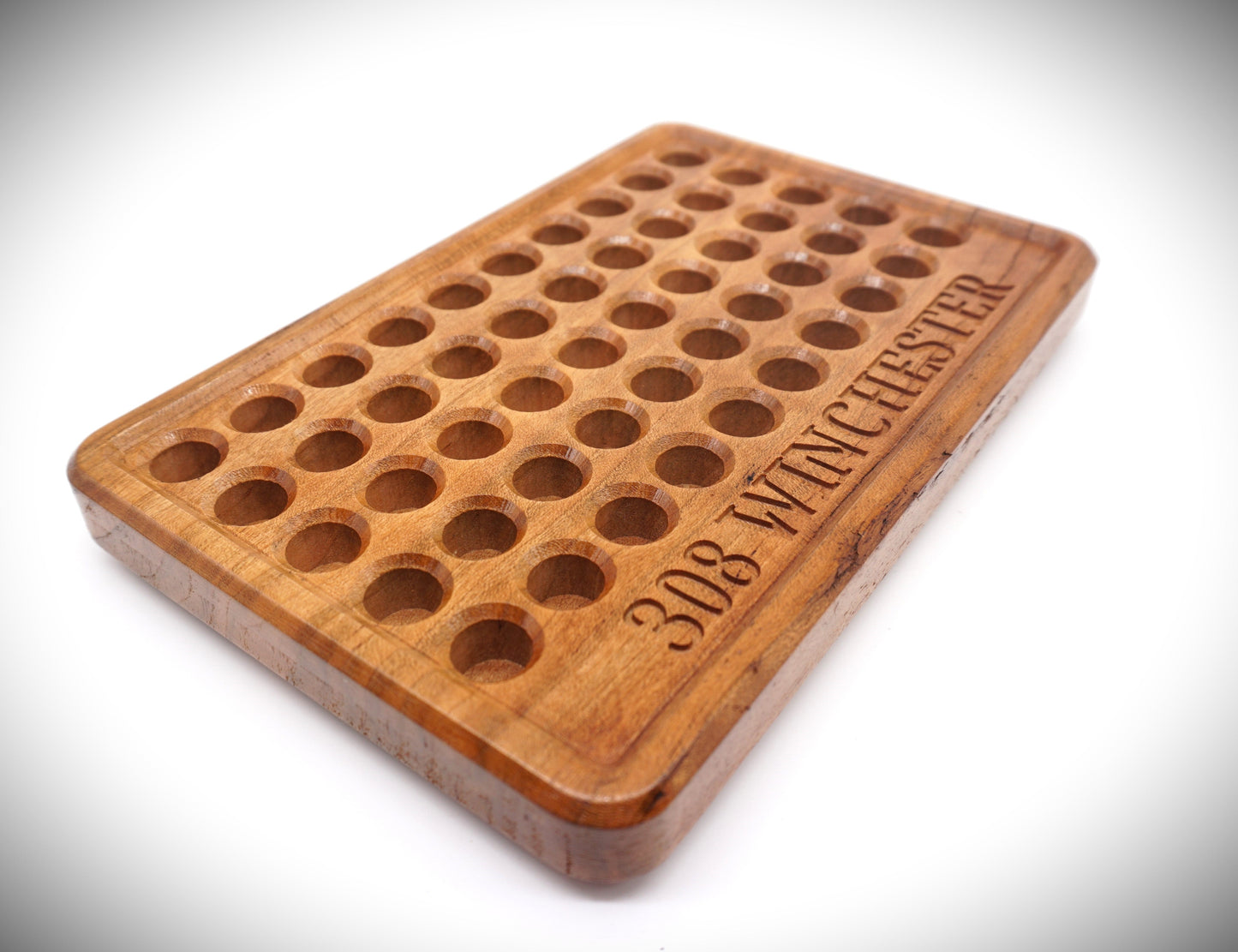 Hardwood Cherry 50rd Reloading tray, No front Pockets, 0.515 Case pockets