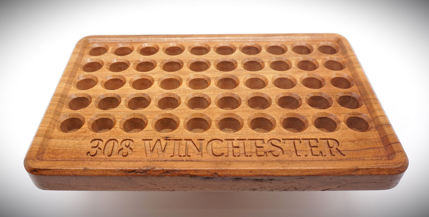 Hardwood Cherry 50rd Reloading tray, No front Pockets, 0.515 Case pockets