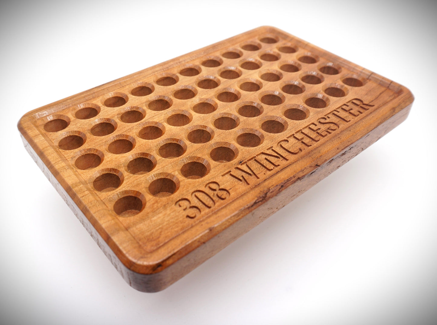 Hardwood Cherry 50rd Reloading tray, No front Pockets, 0.515 Case pockets