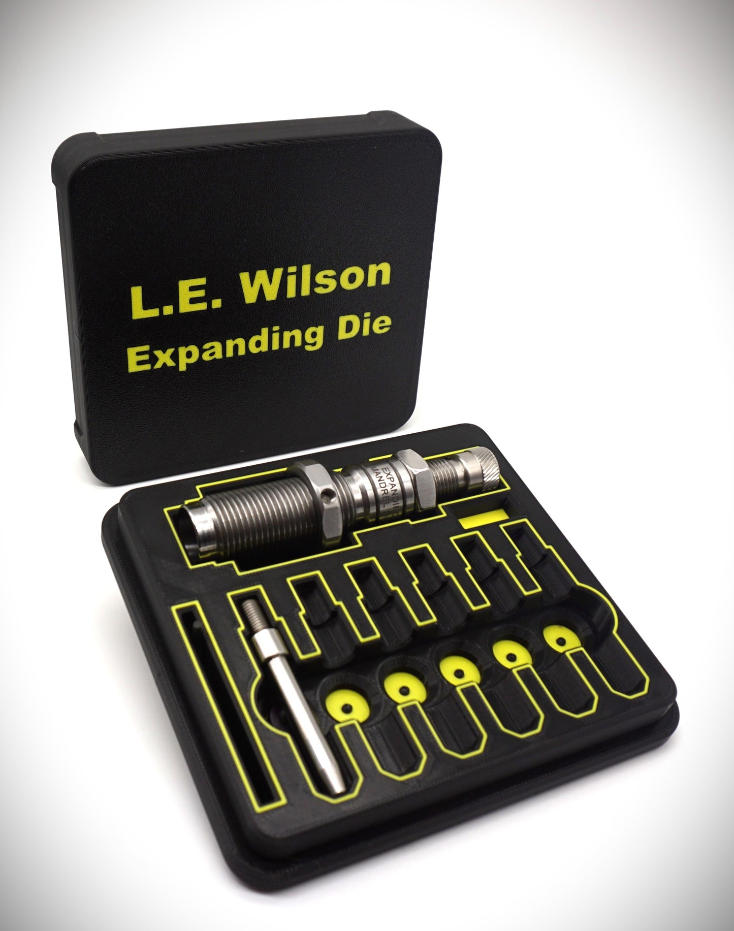 L.E. Wilson Expanding Mandrel Die and mandrels Storage Case