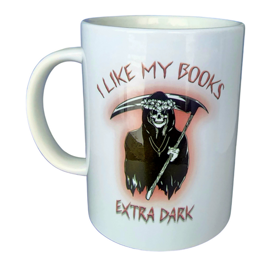 I like my books extra dark . 15oz Ceramic Coffee Mug