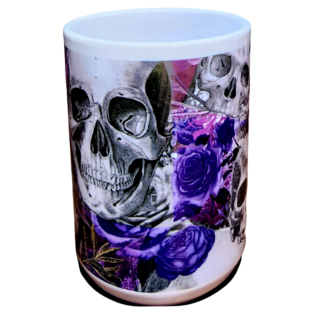 Skull and Purple Flowers . 15oz Ceramic Mug