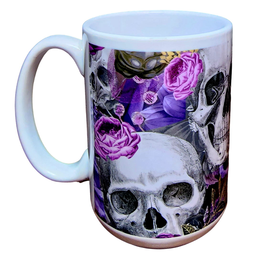 Skull and Purple Flowers . 15oz Ceramic Mug