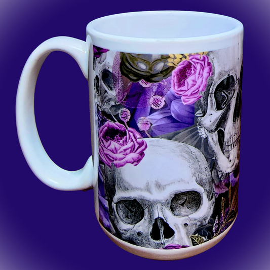 Skull and Purple Flowers . 15oz Ceramic Mug